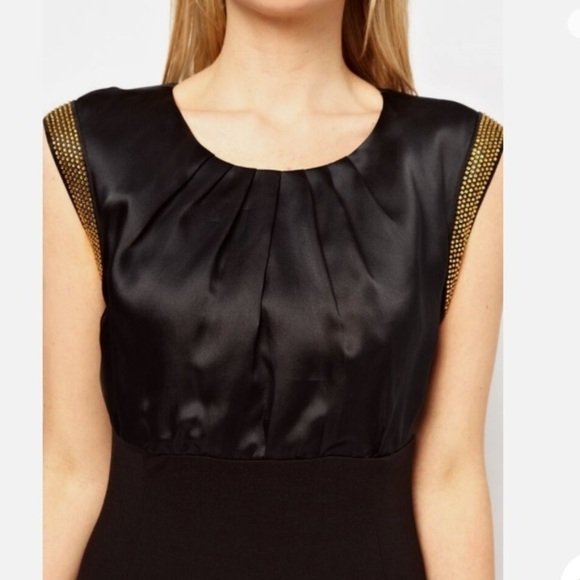 Ted Baker Silk Mini Dress Gold Studded Button Back Sz 3 (6-8 US) Black - Picture 2 of 12